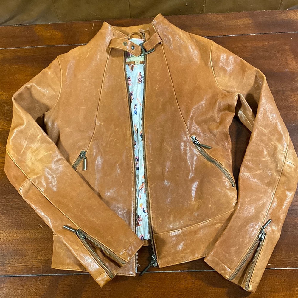 Camel Top Gun Leather Jacket- Size Small